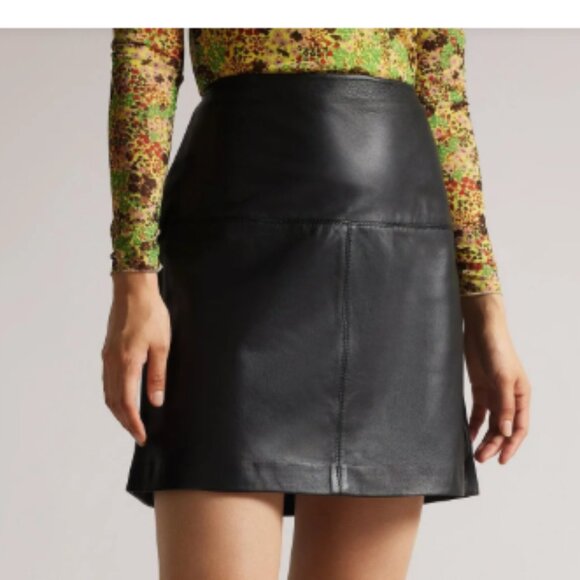 Ted Baker 100% Leather A-Line Mini Skirt - Size 10 - Picture 1 of 8